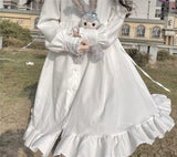 POSHOOT Spring Autumn Women Dress Peter Pan Collar White Bag Princess Party Dress Japanese Lolita Style Cute Kawaii Long Ruffles Dresses