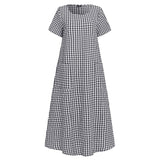 Poshoot  2023 Women Dress Vintage Bohemian Maxi Long Dress Loose Sundress Plaid Printed Sundress  Casual Robe Femme  Vestido