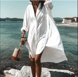 POSHOOT 2022 Spring Oversize Printed Women's Shirt Dress Turn-Down Collar Beach Female Dresses Summer New Fashion Casual Ladies Clothes