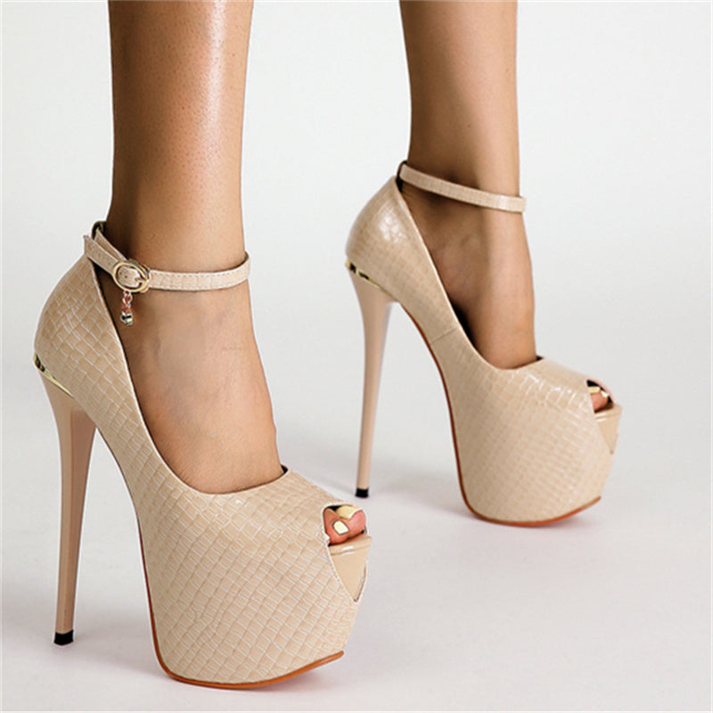 POSHOOT Women Sandals Open Toe Platform 17Cm Super High Buckle Pumps Nightclub Party Shoes Dancing Shoes