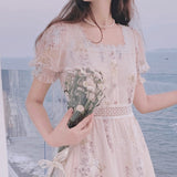 POSHOOT One Piece Dress Korean Lady Elegant Vintage Dress Women Casual Floral Design Sexy Midi Dresses Evening Lace-Up 2022 Summer Chic