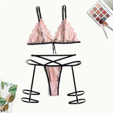 Poshoot   Breast Exposing Dresses Sexy Bra Set Bondage Pants Hanging Neck Lingerie Lace Bare Breast Backless Bralet Corset Body Shaper