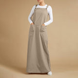 POSHOOT Casual Baggy Overall Maxi Long Plain Dress Women Stylish Sleeveless Square Neck Sundress Vintage Strap Suspenders Vestido