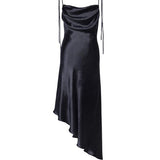 Metallic Satin Straps Long Dress Summer Backless Women Asymmetrical Dress Female Elegant Christmas Party Vestidos