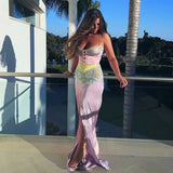 Poshoot  Cut Out Lace Slit Maxi Dress Women Sleeveless Backless Club Party Button Up Long Dresses Elegant Outfits Vestidos