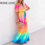 POSHOOT Women Off Shoulder Gradient Color Ruffles Maxi Dress Elegant Fashion Chic Dress