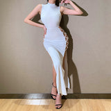 Poshoot  Elegant Black Sleeveless Bandage  Dress for Women Club Party Backless Tank Dresses Skinny Fashion Summer 2023