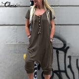 POSHOOT Vintage Womens Drop-Crotch Rompers Summer  Jumpsuits Short Sleeve Casual Loose Playsuits Fashion Work Overalls 7