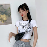 POSHOOT Sexy Hot Girl Style Summer Knitting New Korean Short-Sleeved T-Shirt Female High Waist Slim Tee Short Student Women's Tops Y2k