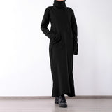 POSHOOT Winter Dress Women Turtleneck Vintage Sweater Dresses 2022  Solid Casual Loose Pocket Long Maxi Vestido Robe