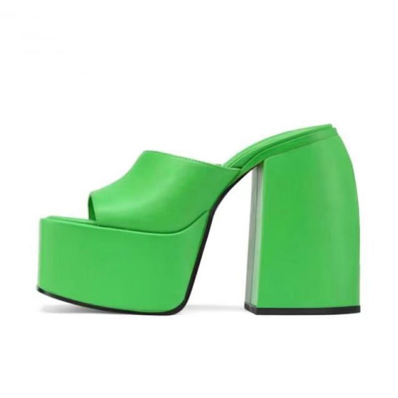 POSHOOT Women Slippers Chunky Hoof Heels Open Toe New Fashion High Heels Dress Shoes Big Size 43 Flip Flops Slidders