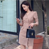 POSHOOT  Elegant Women Mini Dress Korean Autumn High Waist Fashion Double Breasted Long Sleeve  V Neck Ladies Vestidos