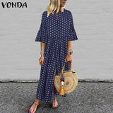 POSHOOT Dress Women Half Sleeve Split Party Long Dresses Flare Sleeve Polka Dot Print Dress 2022 VONDA Holiday Sundress Vestidos