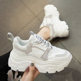 POSHOOT Women Sneakers Fashion Chunky Shoes Thick Sole Female Mesh Lace Up Platform Vulcanize Shoes Casual Footwear White Walking Shoes