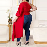 POSHOOT Asymmetrical Tops Women One Shoulder Plus Size Tunic High Waist Party Streetwear Blue Red Large Size 3Xl Female Blouse Shirt