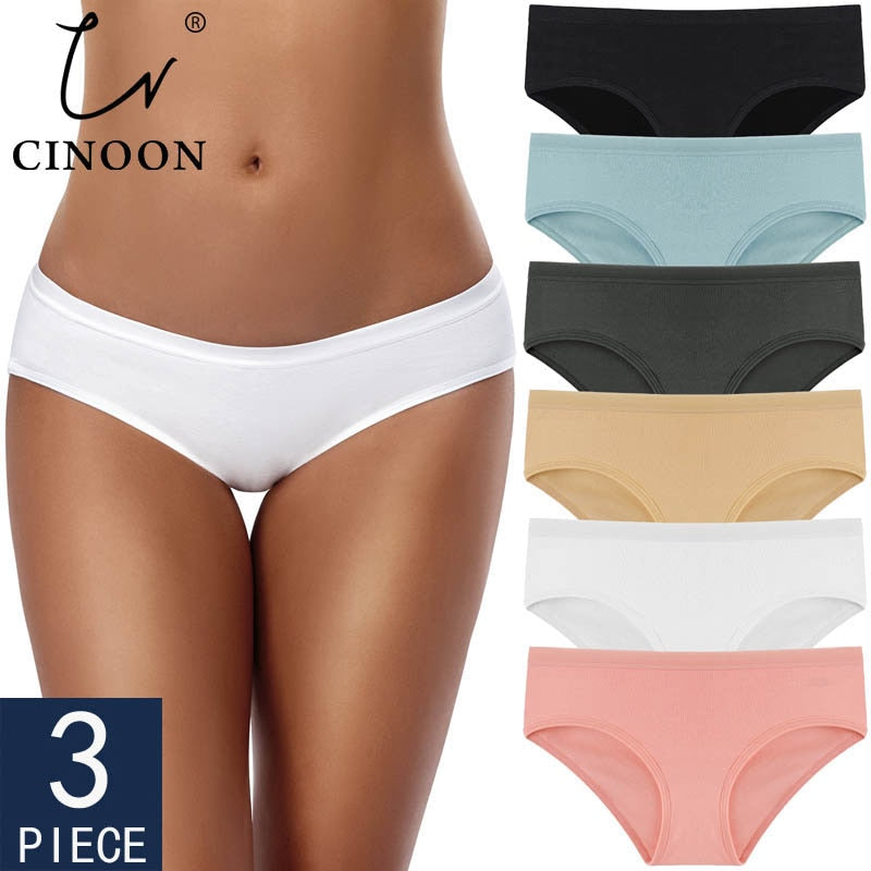 POSHOOT  3PCS/Set Women's Panties Cotton Underwear Solid Color Briefs Girls Low-Rise Soft Panty Women Underpants Female Lingerie