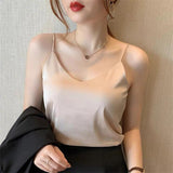 Spaghetti Strap Top Women Halter V Neck Basic White Cami Sleeveless Satin Silk Tank Tops Women'S Summer 2021 Camisole Plus Size