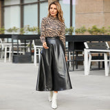 POSHOOT 2022 Autumn PU Leather Midi Skirts Women Elegant OL High Waist Party Skirt Fashion Office Lady Solid Jupe Street Faldas