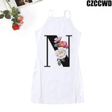 Poshoot 2023 Vintage Letter Of The Alphabet Print Harajuku Aesthetic Clothes Woman Dress  Tight Summer Dress Robe Femme