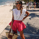 POSHOOT Beyouare Red Flare Mini Shorts High Waist Elegant Women Summer Casual Solid Vintage Beach Casual 2022 Fashion Streetwear Shorts