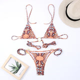 Poshoot   Bandage Bikini 2023 Print Biquini Women Bathing Suits Hollow Out Swimsuit String Micro Bikini Set Ring Swimwear