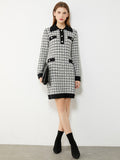 Autumn Winter Dresses For Women Fashion Tweed Dress Lapel Full Sleeve Temperament  Sweater Dress