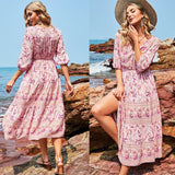 POSHOOT Casual Dress Cotton Midi Chiffon Boho Clothing With Flowers Floral Pattern Summer Loose 2022 Fashion Women A-Line V-Neck Empire