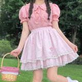 POSHOOT Sweet Girly Women Lolita Shirts Summer Fairy Peter Pan Collar Detachable Sleeve Blouse White Pink Black Ruffle Children's Tops