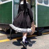 POSHOOT Japanese Lolita Style 2022 Autumn Harajuku Gothic Black Dress Women Sailor Collar Princess Dress Kawaii Ruffles Mid-Calf Dresses