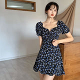 Poshoot Dresses Women Backless Puff Sleeve Sexy Print Elegant All-Match Fashion Popular Holiday Simple Harajuku Vintage Casual Cozy Ins