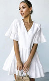 POSHOOT Short Sleeve Dress Batwing A-Line Patchwork 2022 Fashion Women Summer Loose Cotton Solid V-Neck Occidental Style