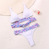 Poshoot  Ruffle Bikini Floral Print Swimsuit Biquinis Feminino Bow Swimwear Lace Bikini Set Bathing Suit Women Bikins Hollow Out