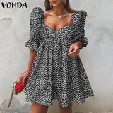 POSHOOT Women Mini Dress Summer Summer Puff Sleeve Dresses Casual Solid Sexy V Neck Bohemian Vestidos Loose Sundress Oversized