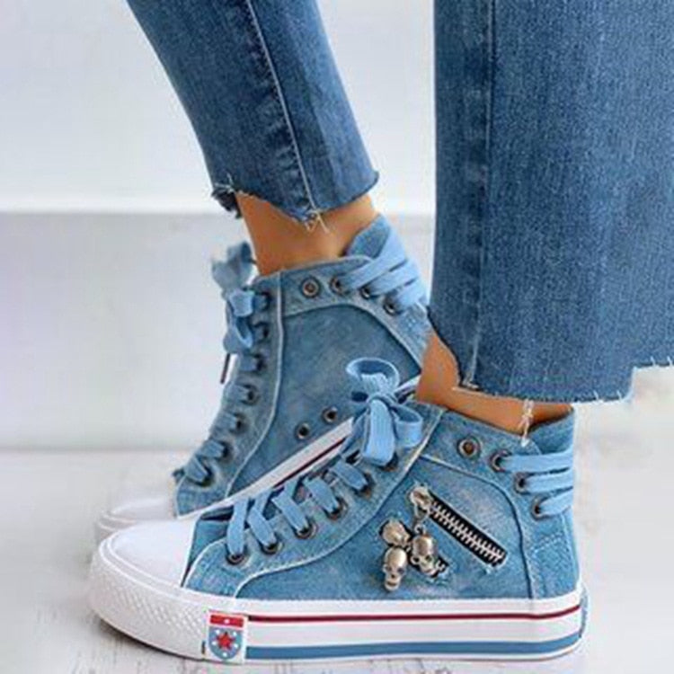 Poshoot  2023  Spring/Autumn Casual Shoes Trainers Walking Skateboard Lace-Up Shoes Femmes Women Fashion Sneakers Denim Canvas Shoes