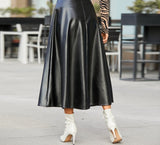 POSHOOT 2022 Autumn PU Leather Midi Skirts Women Elegant OL High Waist Party Skirt Fashion Office Lady Solid Jupe Street Faldas