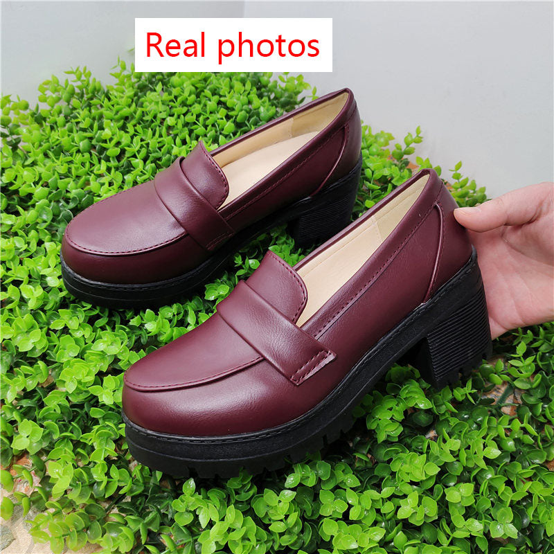 POSHOOT Japanese High School Student Shoes Girly Girl Lolita Shoes Cospaly Shoes JK Uniform PU Leather Loafers Casual Shoes