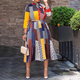 POSHOOT New Spring Long Sleeve Shirt Dress African Print Elegant Office Ladies Tunic Pleated Midi Dresses For Women 2022 Y2K Clothing