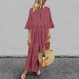 POSHOOT Dress Women Half Sleeve Split Party Long Dresses Flare Sleeve Polka Dot Print Dress 2022 VONDA Holiday Sundress Vestidos