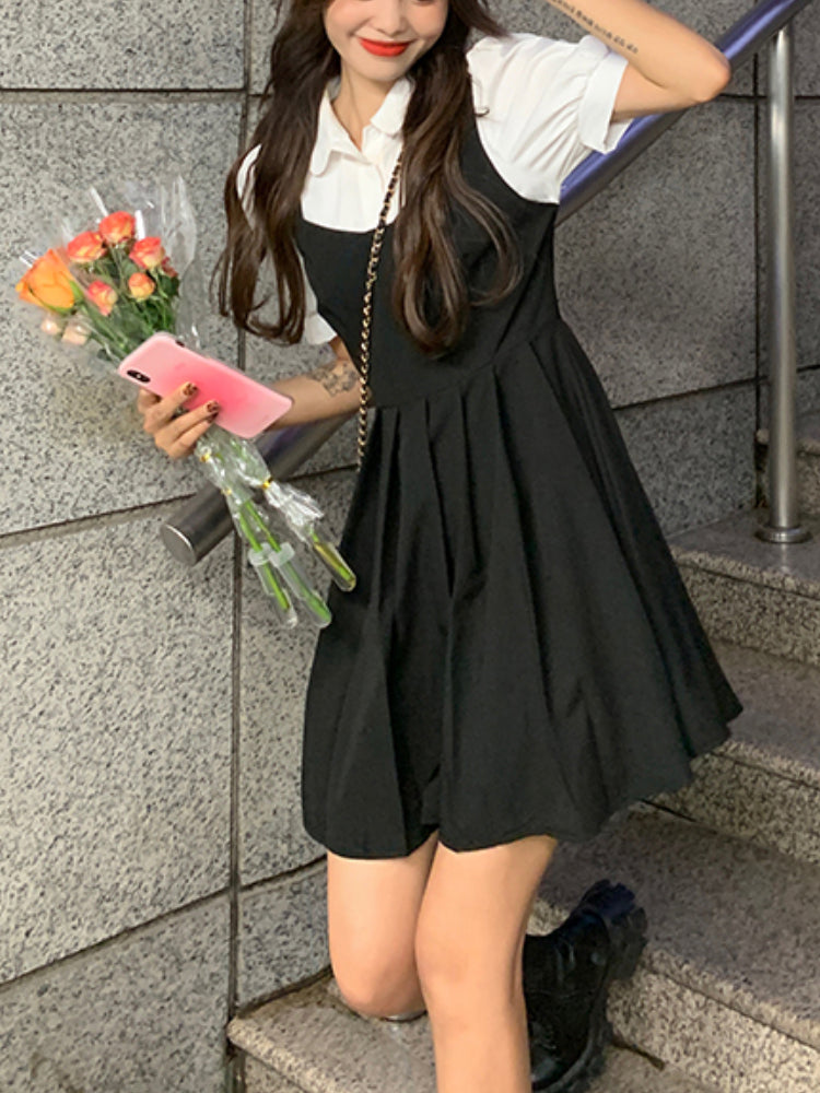 POSHOOT Vintage One Piece Dress Korean Short Sleeve Elegant Y2k Mini Dresses Women Casual Gothic Black Dress Summer 2022 Kawaii Lolita