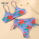 Poshoot  Ruffle Bikini Floral Print Swimsuit Biquinis Feminino Bow Swimwear Lace Bikini Set Bathing Suit Women Bikins Hollow Out