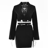 Poshoot  Autumn Two Piece Dress Sets Womens Solid Office Ladies Outfits Notched Single Button Blazer Bandage Bodycon Skirts Suit