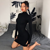 POSHOOT  Turtleneck Long Sleeve Skinny Mini Dress Women Autumn New  Cotton Solid Elastic Dresses 4 Color Bodycon Casual Orange