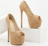 POSHOOT New Women Sandals Peep Toe Platform Heels Big Size 42 Party Shoes 16CM Dress Shoes Beige Pumps