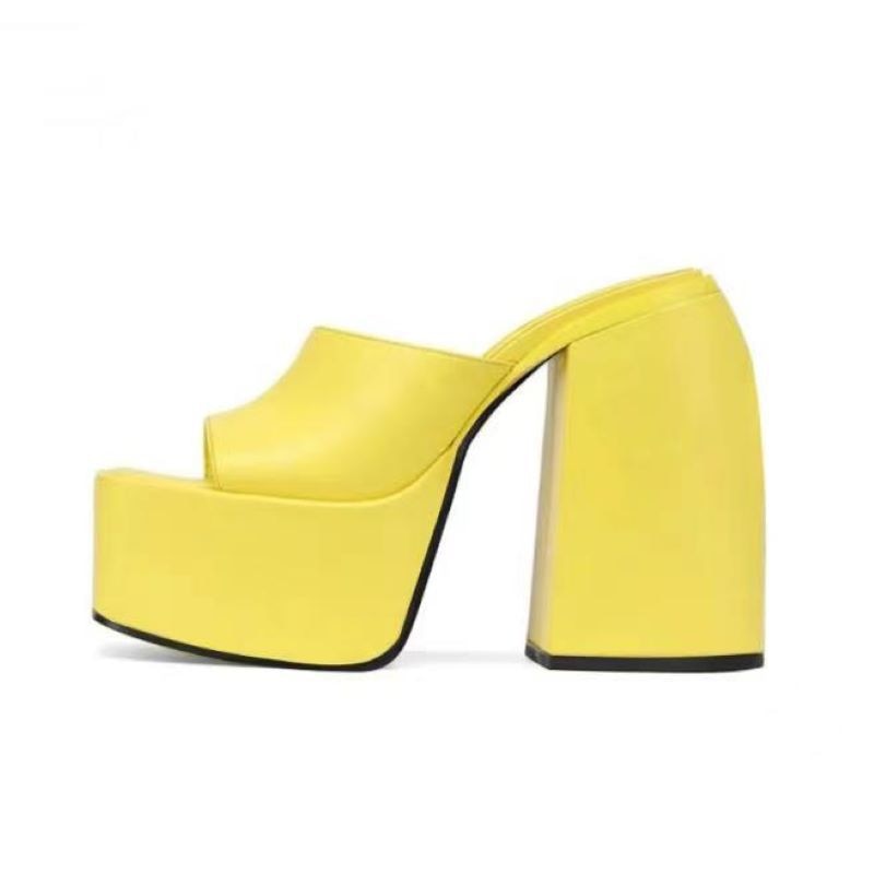 POSHOOT Women Slippers Chunky Hoof Heels Open Toe New Fashion High Heels Dress Shoes Big Size 43 Flip Flops Slidders