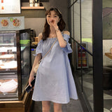 Poshoot Dresses For Women 2022 Sweet Puff Sleeve Solid  A-Line Mini Dress Slash Neck Off Shoulder Women's Summer Dress Vestidos De Mujer