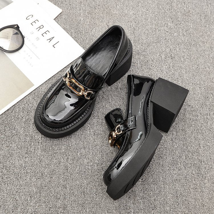 POSHOOT Lolita Shoes Platform High Heels Shoes Women Pumps Patent Leather Platform Shoes Woman Round Toe Mary Jane Shoes Chunky Loafers