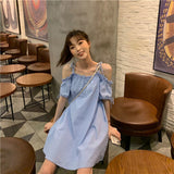 Poshoot Dresses For Women 2022 Sweet Puff Sleeve Solid  A-Line Mini Dress Slash Neck Off Shoulder Women's Summer Dress Vestidos De Mujer