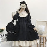 POSHOOT Japanese Gothic Lolita Style Balck Women Dress 2022 Autumn Kawaii Puff Sleeve Loose Vintage Ruffles Cos Ladies Dresses Vestidos