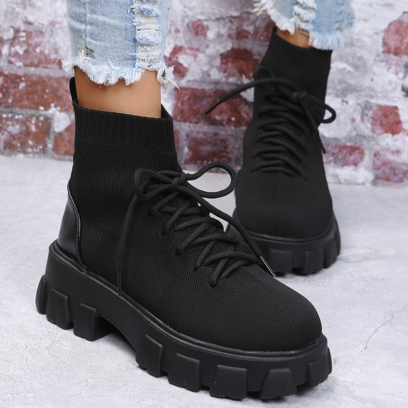 POSHOOT  Women Boots Winter Boot New Couple Socks Shoes Casual Large Size 43 Net Knitted Short Boots Ankle Boots Booties