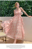 POSHOOT Summer Women's Dress Fairy Long Dress Summer Seaside Holiday Floral French Strap Dress Long